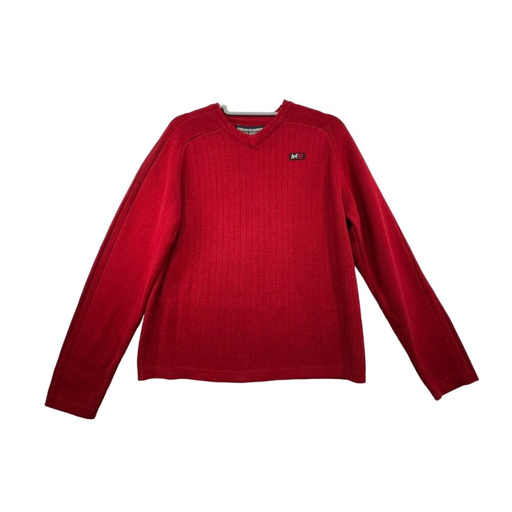 Abercrombie & Fitch Youth Boys Preppy Ribbed Sweater L Red V-Neck